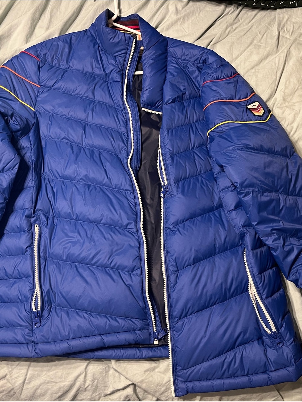 Marine Layer Royal Blue Quilted Puffer Jacket with Contrast Trim